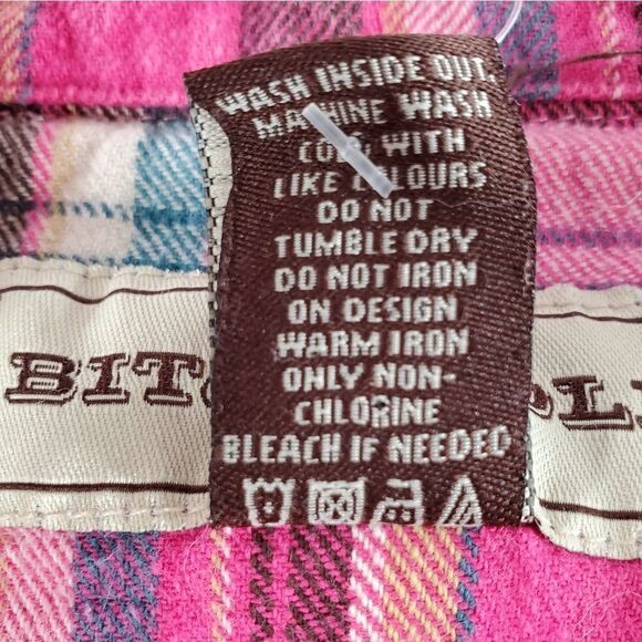 🔺️Bit & Bridle Pink Plaid Flannel Long Sleeve Shirt w/Chest Pockets Medium - Picture 12 of 12